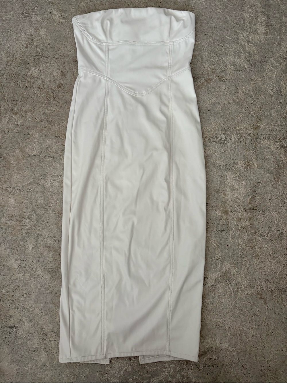 NWT❗️White Faux Leather Strapless White Midi Dress